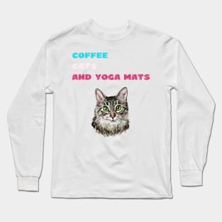 Coffee cats and yoga mats funny yoga and cat drawing Long Sleeve T-Shirt